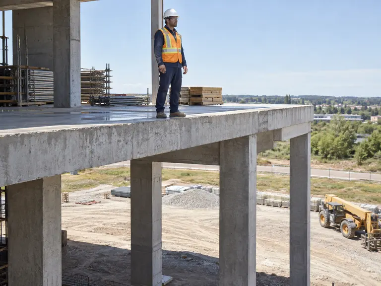 Synthetic training scene: worker on an elevated platform without visible fall protection